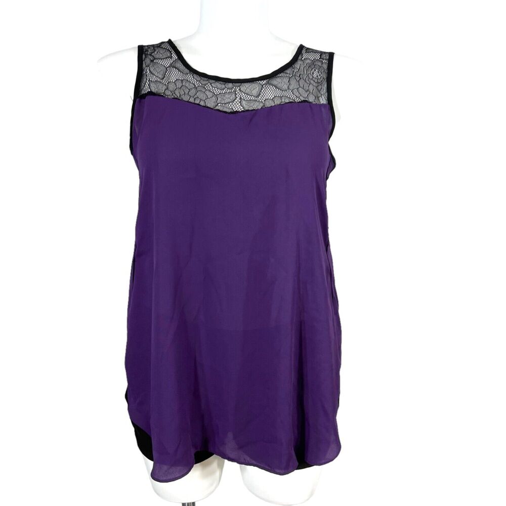 Mossimo Womens Blouse Top Flyaway Nearly Sheer Lace and Chiffon Purple Large